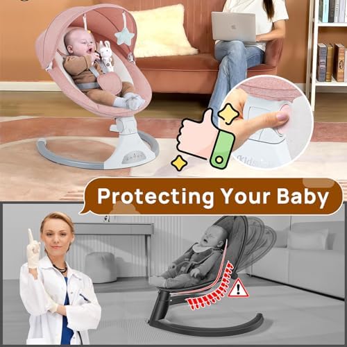 Kidsview electric baby swing side profile highlighting curved aluminum frame