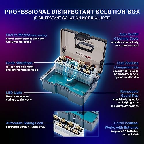 BaBylissPRO BarberSONIC sanitizing system open view showing the dual soaking compartments and internal trays.