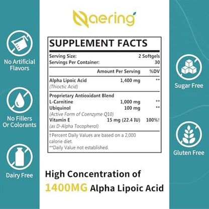 Naering cellular energy and nerve health support softgels bottle display illustration
