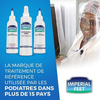 Imperial Feet shoe spray being applied to the interior of a sports sneaker for disinfection.