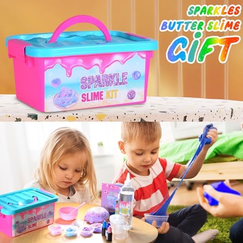 Sturdy plastic storage box filled with slime crafting components.