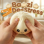 Hand squeezing the Fiopet purple dumpling squishy demonstrating its slow rebound texture.