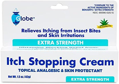 Applying Globe extra strength cream to a mosquito bite for fast relief.