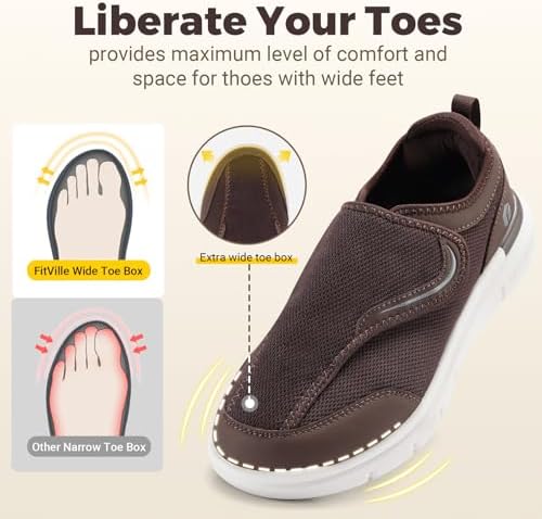 FitVille Men's Extra Wide Shoes with adjustable velcro straps for edema relief