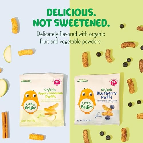 Back of Little Bellies snack package displaying clean ingredient lists and allergen declarations