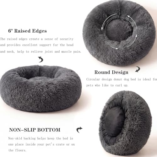 Small Calming Dogs Bed for Small Dogs Anti-Anxiety Machine Washable Fluffy Luxury Anti-Slip Waterproof Mute Base Warming Cozy Soft Pet Puppy Round Bed - Image 6