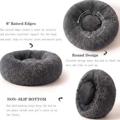 Small Calming Dogs Bed for Small Dogs Anti-Anxiety Machine Washable Fluffy Luxury Anti-Slip Waterproof Mute Base Warming Cozy Soft Pet Puppy Round Bed - Image 6