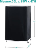 Side view of Pony Dance breathable bird cage cover on rolling stand