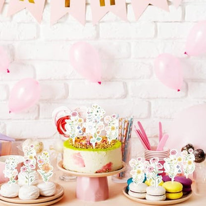 Detailed view of assorted wildflower paper cake decorations