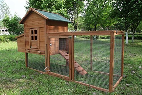 Outdoor Chicken Coop for 2-4 Chickens Wooden Hen House Poultry Pet Hutch Run Cage w/Waterproof Asphalt Roof, Ramp, Nesting Box, Wire Fence (80") - Image 2