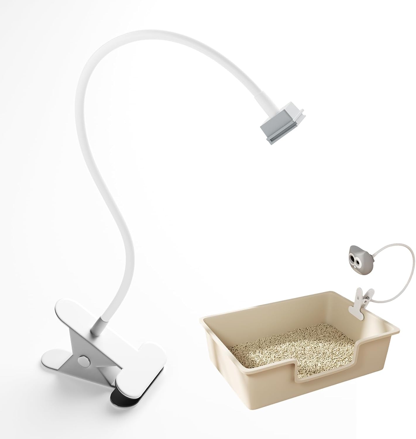 SiiPet Gooseneck Holder front view showing flexible white arm and silver clamp