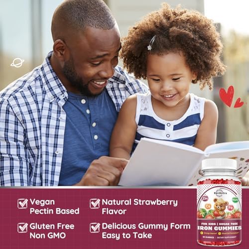 Back label view of ReviNutra sixty count iron gummies highlighting the calcium and zinc formulation