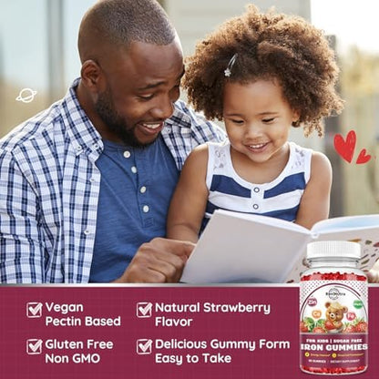 Back label view of ReviNutra sixty count iron gummies highlighting the calcium and zinc formulation