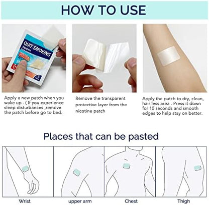 Instructional view of applying a transdermal system patch for quitting smoking.