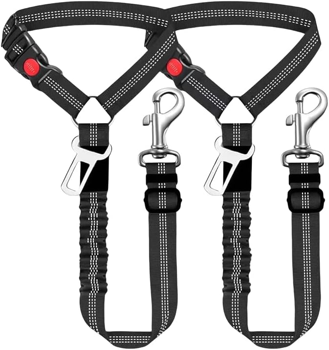 2 Packs Pet Rope Safety Leash,Pet Seat Belt,Circular Ring,Stretchable,Elastic,Reflective Dog Chain,3 in 1 Pet Dog Car Seatbelt Leash for Small,Medium Cats and Dogs,Black + Gray - Image 9
