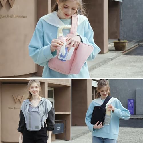 Myhozee 2 in 1 nylon crossbody bag showing the rear zippered hidden water bottle pocket deployed