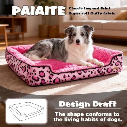 Rectangle Washable Dog Bed for Large, Medium & Small Dogs - Soft Calming Puppy Beds, Durable Warm Pet Sofa with Non-Slip Bottom for Indoor Use.Pink S Size (18.9"x18.9"x6.3") - Image 6