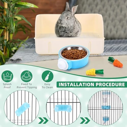 104 Pcs Rabbit Starter Kit Litter Box Bunny Tunnel Pet Playpen with Waterproof Mat Water Bottle Animal Grooming Kit Bowl Blankets with Cleaning Set for Guinea Pig Rabbit Accessories - Image 7