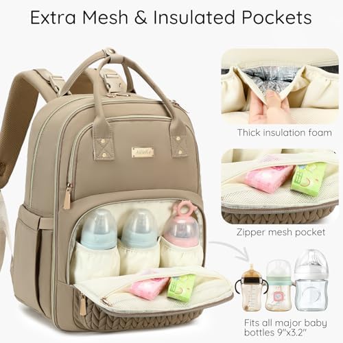 AIJIEKE brown taupe maternity backpack unfolded with matching changing pad