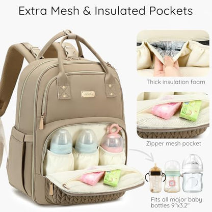 AIJIEKE brown taupe maternity backpack unfolded with matching changing pad