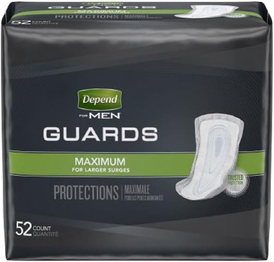 Depend Men's Incontinence Guards Maximum Absorbency 52 Count front packaging view for premium male bladder control protection