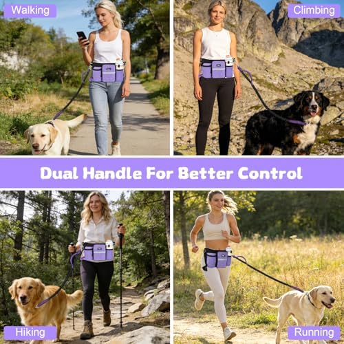ETACCU elastic jogging dog lead showing reflective stitching details