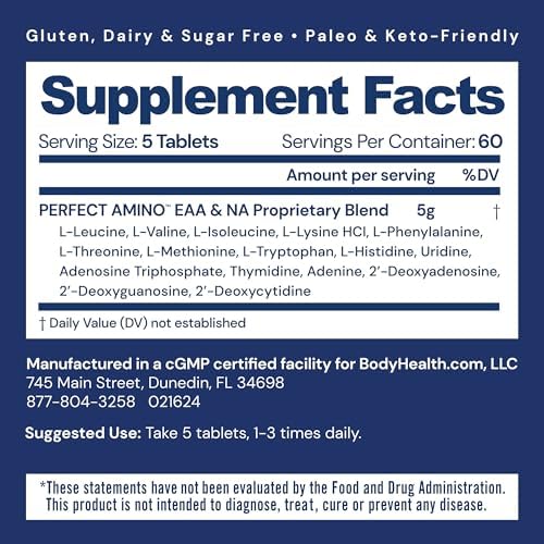 BodyHealth essential amino acids vegan tablets for protein synthesis