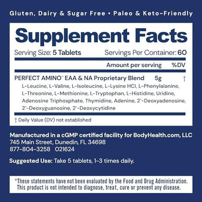 BodyHealth essential amino acids vegan tablets for protein synthesis