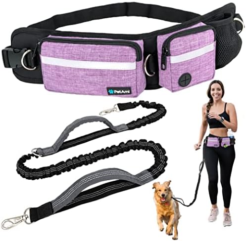 PetAmi dog running leash with double zipper pouch and storage