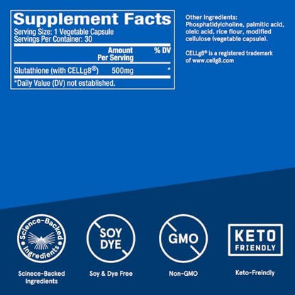 Close up of Bulletproof liposomal glutathione capsule packaging details