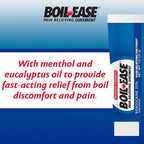 Boil Ease one ounce tube displaying usage directions and active ingredient details