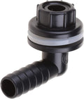 WOURRD plastic water tank connector elbow adapter front view showing black barbed nozzle