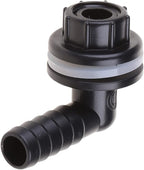 WOURRD plastic water tank connector elbow adapter front view showing black barbed nozzle