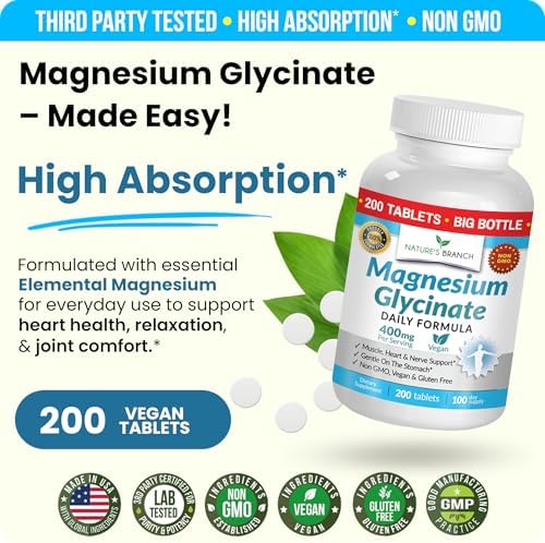 Non GMO vegan magnesium glycinate tablets for sleep support.