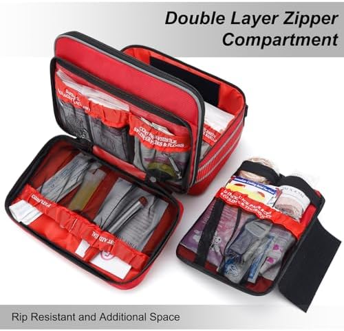Open Gevoke medical kit showing organized internal compartments and 500 supplies.