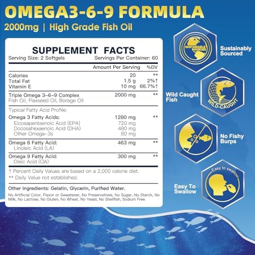 DRFOSTER Triple Omega 3-6-9 dietary supplement nutritional facts label displaying EPA and DHA content