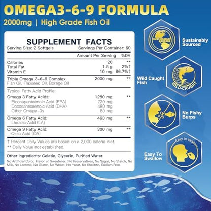 DRFOSTER Triple Omega 3-6-9 dietary supplement nutritional facts label displaying EPA and DHA content