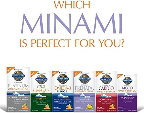 Open bottle view of Garden of Life Minami prenatal lemon flavored softgels