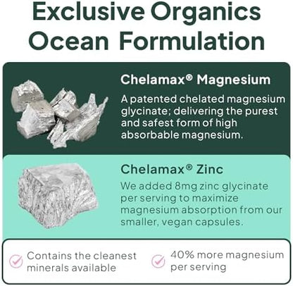 Authentic USA imported Organics Ocean dietary supplement bottle showcasing natural Dead Sea sourcing details