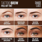 Maybelline Tattoo Brow precision applicator brush applying dark brown peel off gel tint.