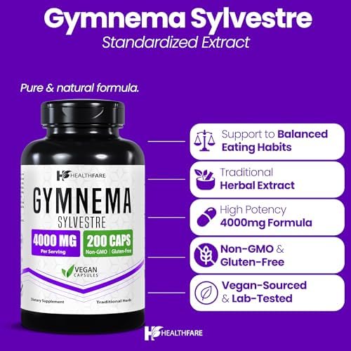 HealthFare Gymnema Sylvestre 200 vegan capsules packaging showing supplement facts label