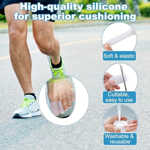 Demonstration of trimming the silicone toe protector with scissors for a custom fit.