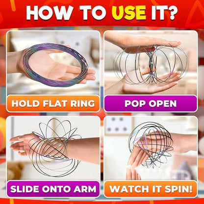 Color changing fidget flow toy gliding smoothly along a person's forearm