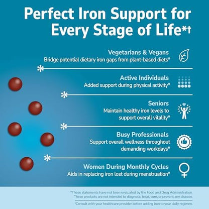 21st Century Slow Release Iron supplement bottle showing dosage facts and time release features