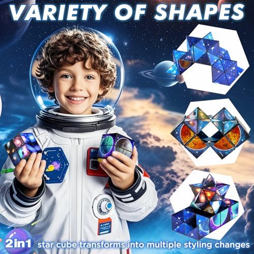 Side angle of the infinity fidget cube showing the smooth folding metallic hinges
