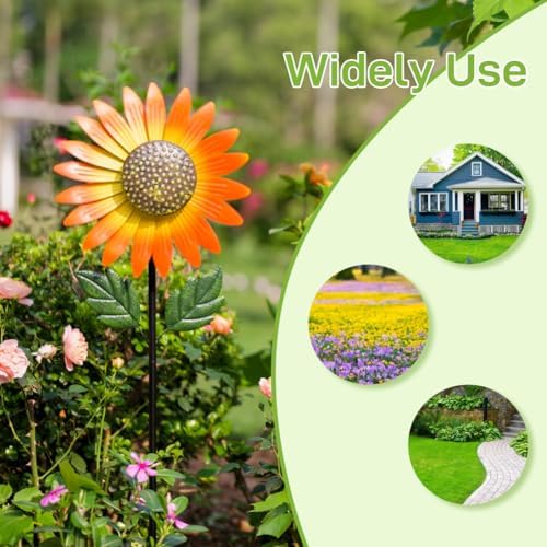 Venniy sunflower wind spinner installed in a garden lawn