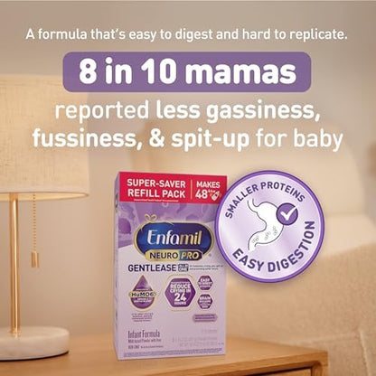 Enfamil NeuroPro Gentlease baby milk formula illustrating smaller easy to digest proteins feature