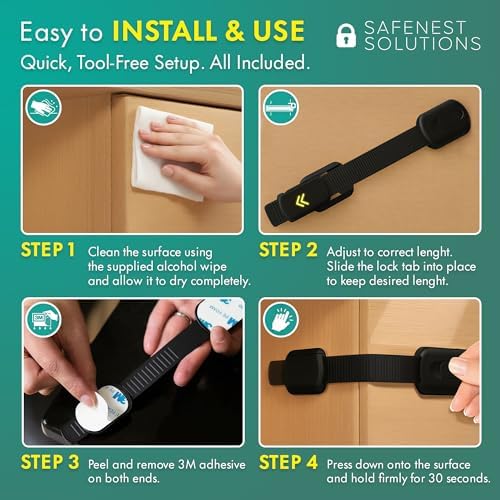 Safenest baby proofing lock applied to kitchen drawer