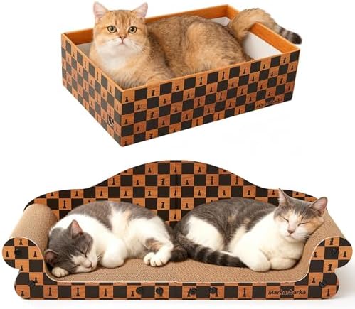 Markarbarka extra large cardboard lounge bed with a large breed feline resting comfortably.