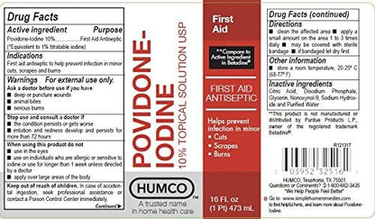 Humco broad spectrum antimicrobial povidone iodine liquid formula for minor cuts and burns